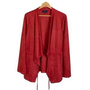 Skies Are Blue Faux Suede Drape Tie Waist Brick Rust Red Blazer Jacket size XL
